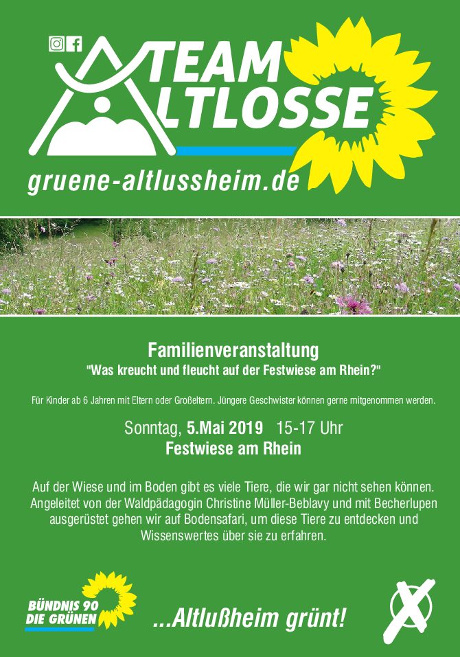 Einladung  zur Familienveranstaltung „Was kreucht und fleucht auf der Festwiese am Rhein“ am 05. Mai 2019